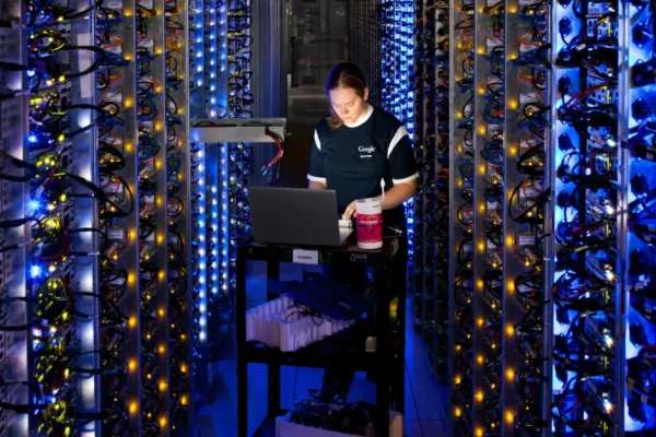 Google Cloud engineer Denise at The Dalles AI data center (2026 $185B infrastructure investment)