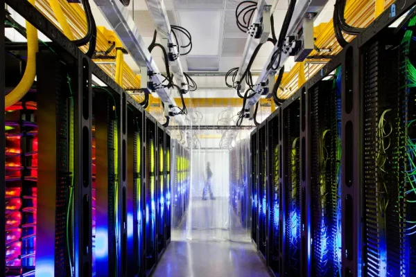 A campus network room inside one of Google's data centers located in Council Bluffs, Iowa